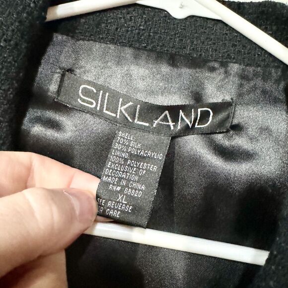 VTG SILKLAND Blazer Women Size XL Knit Lined Speckled 70% Silk Navy Blue Button - Picture 2 of 6